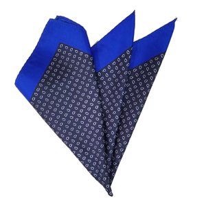 NEW - 100% Silk Pocket Square - Navy & Royal Blue Petite Paisleys 12.5in